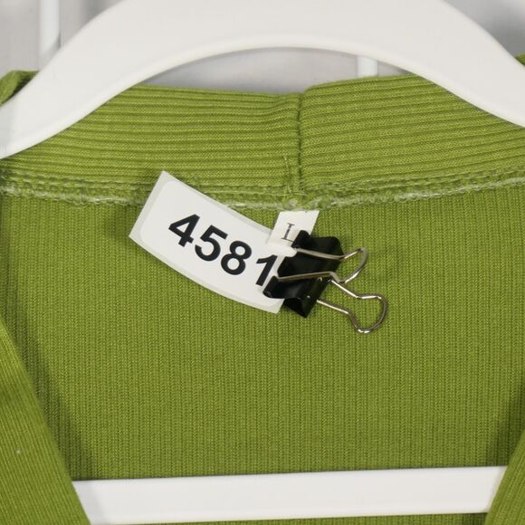 Ribbed Cardigan Sweater Womens Large Green Snap Close Tunic Long Stretch - Picture 7 of 7